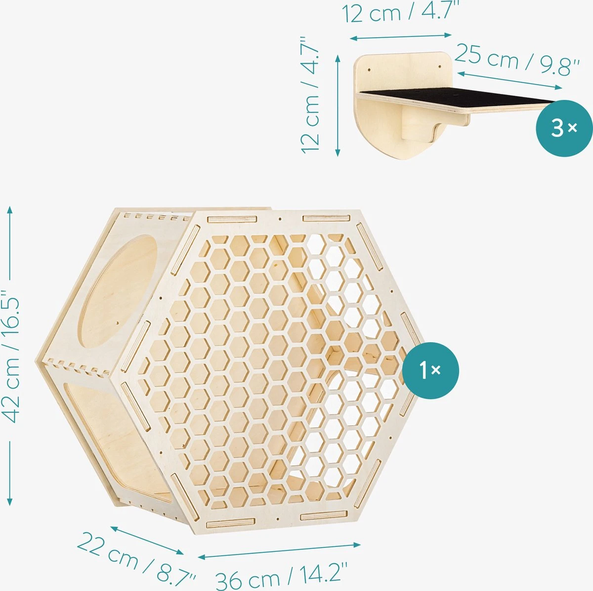Navaris Katten Klimwand 4-delige Set - Katten Klimmuur Voor Binnenshuis - Kattenmeubel Met Wandmontage - Met Drie Plankjes Voor Meer Klimplezier 4 Navaris Katten Klimwand 4-delige Set - Katten Klimmuur Voor Binnenshuis - Kattenmeubel Met Wandmontage - Met Drie Plankjes Voor Meer Klimplezier - Image 2