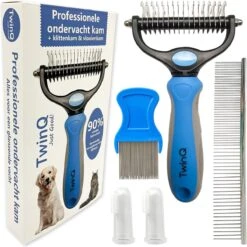 TwinQ Vachtverzorgingsset Hond/kat - Professionele 2-zijdige Ondervacht Kam - Klittenkam Voor Honden En Katten - Verwijderd Klitten En Voorkomt Haaruitval - Incl. Vlooienkam En Tandenborstel -Huisdierbenodigdheden Korting 1200x1198 12
