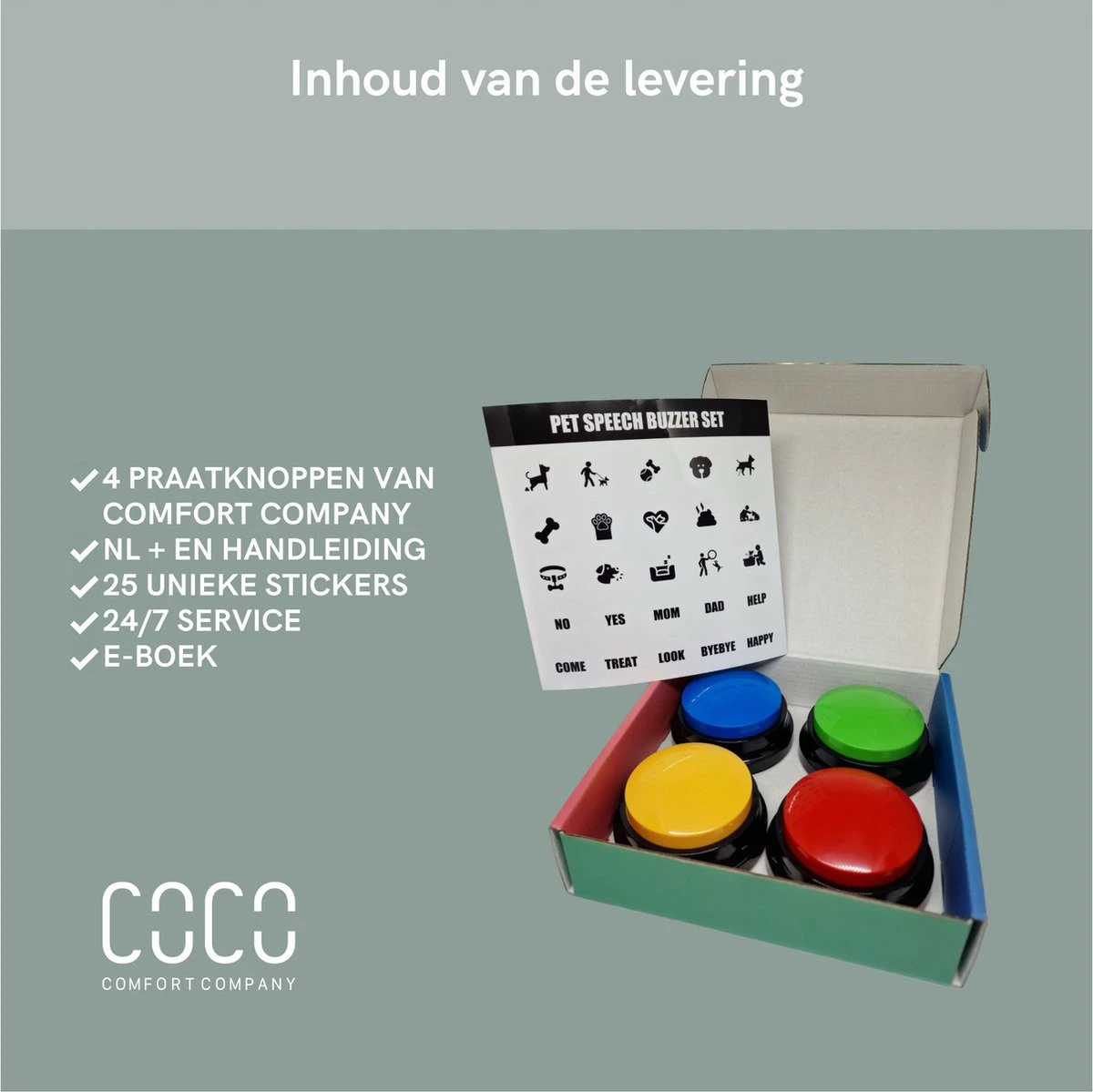 Comfort Company Praatknop Hond | Dogbuttons – Honden Speelgoed | Honden Speelgoed Intelligentie | 4 Stuks | Agility Voor De Hond | 30 Seconden Opnamen | Honden Training 10 Comfort Company Praatknop Hond | Dogbuttons – Honden Speelgoed | Honden Speelgoed Intelligentie | 4 Stuks | Agility Voor De Hond | 30 Seconden Opnamen | Honden Training - Afbeelding 8