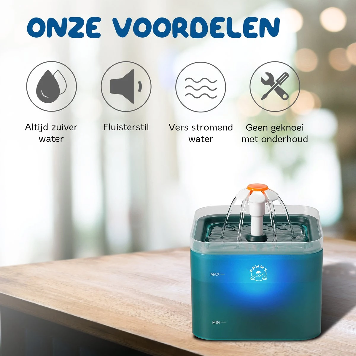 Pawwy® Drinkfontein Kat & Hond – Kattenfontein – Waterfontein Incl. 2 Filters En Schoonmaak Kit - 2 Liter - Groen 4 Pawwy® Drinkfontein Kat & Hond – Kattenfontein – Waterfontein Incl. 2 Filters En Schoonmaak Kit - 2 Liter - Groen - Image 2