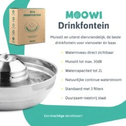 Moowi – RVS Drinkfontein Voor Kat En Hond - Fluisterstil - Incl. 3 Filters - Vaatwasserbestendig - Drinkbak Hond - USB Stekker -Huisdierbenodigdheden Korting 1200x1200 1120