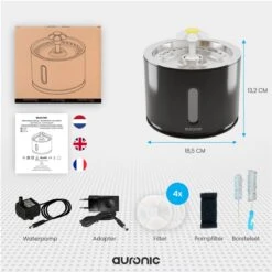 Auronic Drinkfontein - Katten En Honden - 2,4L - Dieren Drinkbak - Incl. 4 Filters En 2 Borstels - Zwart -Huisdierbenodigdheden Korting 1200x1200 1126