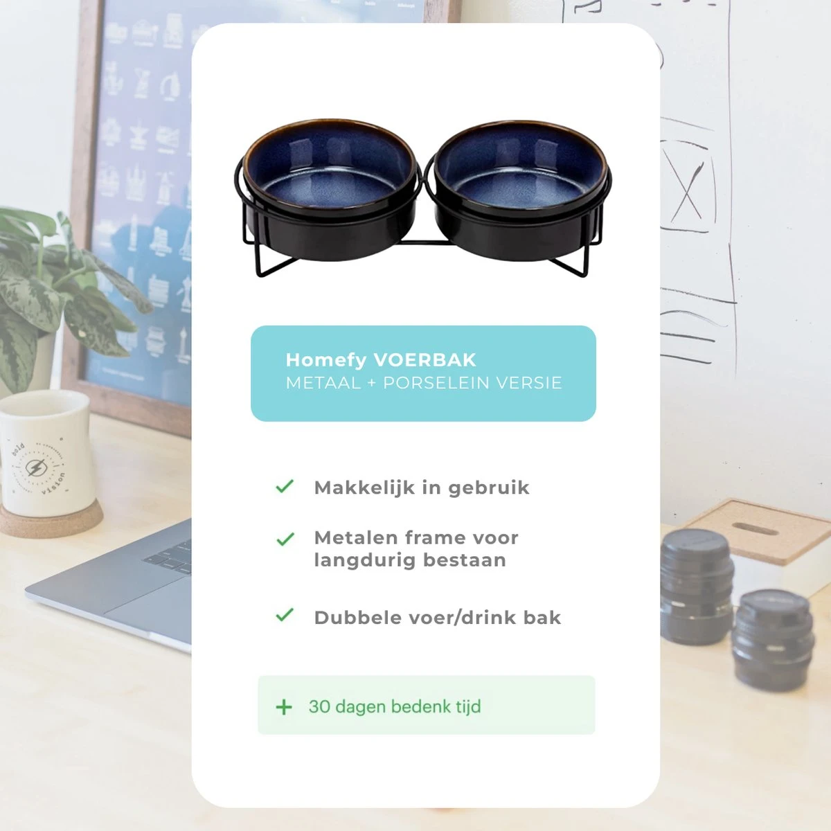 Homefy Voerbak Hond/Kat - Metalen Standaard - 2 X 400 ML - Zwart/Blauw 10 Homefy Voerbak Hond/Kat - Metalen Standaard - 2 X 400 ML - Zwart/Blauw - Image 8