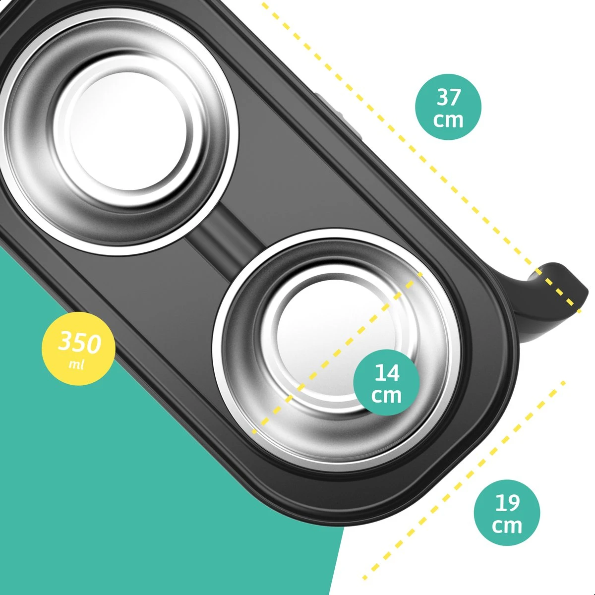 Moowi - In Hoogte Verstelbare Voerbak Voor Kat - Dubbele RVS Etensbak - Ook Voor Kleine Hond - Drinkbak - Ergonomisch - 350 ML - 14 CM - Zwart 4 Moowi - In Hoogte Verstelbare Voerbak Voor Kat - Dubbele RVS Etensbak - Ook Voor Kleine Hond - Drinkbak - Ergonomisch - 350 ML - 14 CM - Zwart - Image 2