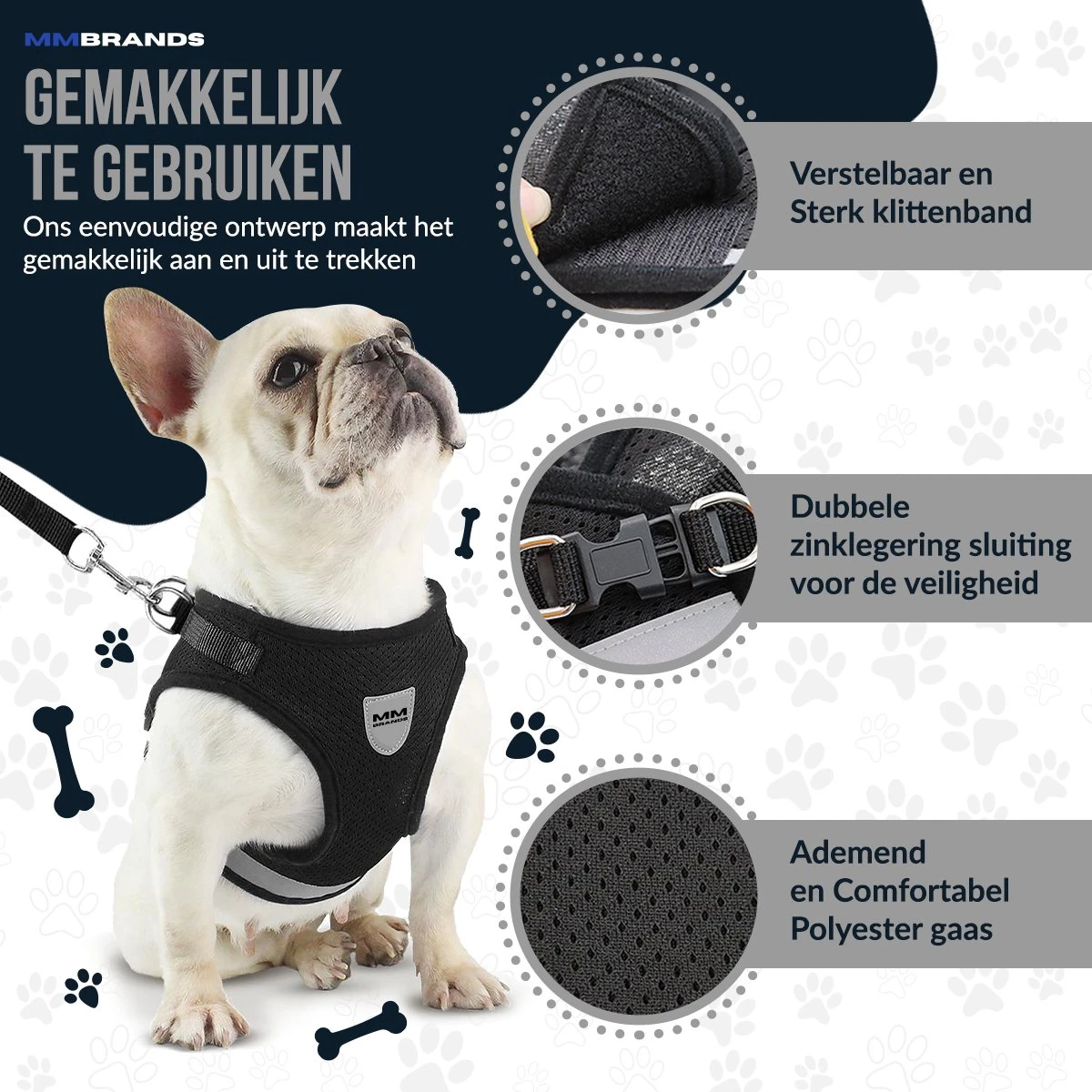MM Brands Hondentuig - Harnas Hond - Y Tuig - Reflectie - Small - Zwart 5 MM Brands Hondentuig - Harnas Hond - Y Tuig - Reflectie - Small - Zwart - Image 3