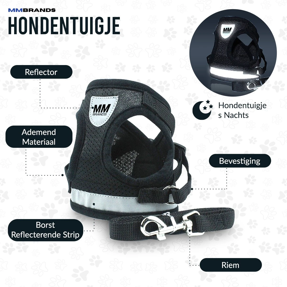 MM Brands Hondentuig - Harnas Hond - Y Tuig - Reflectie - Small - Zwart 9 MM Brands Hondentuig - Harnas Hond - Y Tuig - Reflectie - Small - Zwart - Image 7