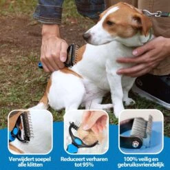 Hoogwaardige 2-Zijdige Hondenkam Hondenborstel Borstel Hond Klittenkam - Ondervacht Kam - Honden Borstel - Honden Kam - Hondenborstel Langharig - Hondenborstel Kortharig - Verwijdert Klitten - Voorkomt Verharing - Blauw - Woodoro -Huisdierbenodigdheden Korting 1200x1200 154
