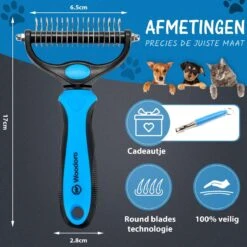 Hoogwaardige 2-Zijdige Hondenkam Hondenborstel Borstel Hond Klittenkam - Ondervacht Kam - Honden Borstel - Honden Kam - Hondenborstel Langharig - Hondenborstel Kortharig - Verwijdert Klitten - Voorkomt Verharing - Blauw - Woodoro -Huisdierbenodigdheden Korting 1200x1200 156