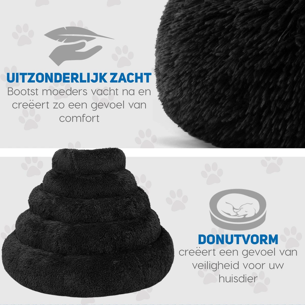 Pawzle Hondenmand - Donut Hondenkussen - Kattenmand - Bed Voor Honden & Katten - Wasbaar - 80cm - Zwart 6 Pawzle Hondenmand - Donut Hondenkussen - Kattenmand - Bed Voor Honden & Katten - Wasbaar - 80cm - Zwart - Image 4
