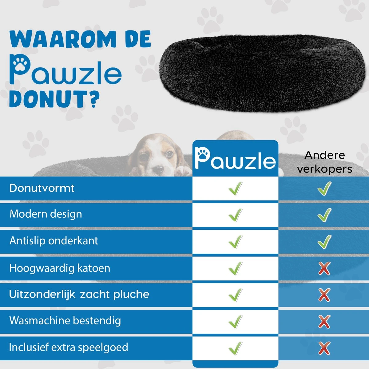 Pawzle Hondenmand - Donut Hondenkussen - Kattenmand - Bed Voor Honden & Katten - Wasbaar - 80cm - Zwart 10 Pawzle Hondenmand - Donut Hondenkussen - Kattenmand - Bed Voor Honden & Katten - Wasbaar - 80cm - Zwart - Image 8