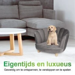Maxxpro Katten- En Hondenstoel - Grijs - Verhoogd Met Houten Poten - Fluweel Materiaal - 61.5 X 52 X 33 CM - Huisdieren Tot 80 KG -Huisdierbenodigdheden Korting 1200x1200 2127