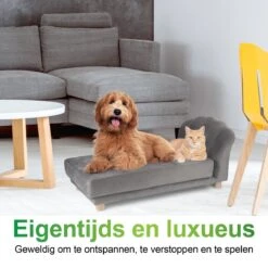 Maxxpro Katten- En Hondenbank - Grijs - Verhoogd Met Houten Poten - Fluweel Materiaal - 90 X 44 X 34 Cm - Huisdieren Tot 80 KG -Huisdierbenodigdheden Korting 1200x1200 2148