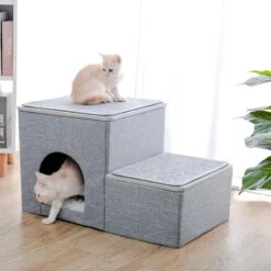 2-in-1 Hondenhuis & Hondentrap - Voor Binnen - Huisdieren Huisje - Hondenmand - Kattenmand - 67.5x40x37.5 Cm - Grijs -Huisdierbenodigdheden Korting 1200x1200 2183