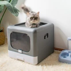 Kattenbak | 2 Ingangen | Opening Bovenkant En Onder | Inklapbaar | Grijs -Huisdierbenodigdheden Korting 1200x1200 2739