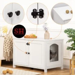 Merkloos Signature Home Wittykitty Kattenbak - Kattenkast - Kattenbakkast - Kattenhuis Met Deur En Aparte Scheidingswand - Kattenbak Opbergdoos - Wit - 80 X 54 X 50.5 Cm -Huisdierbenodigdheden Korting 1200x1200 2750