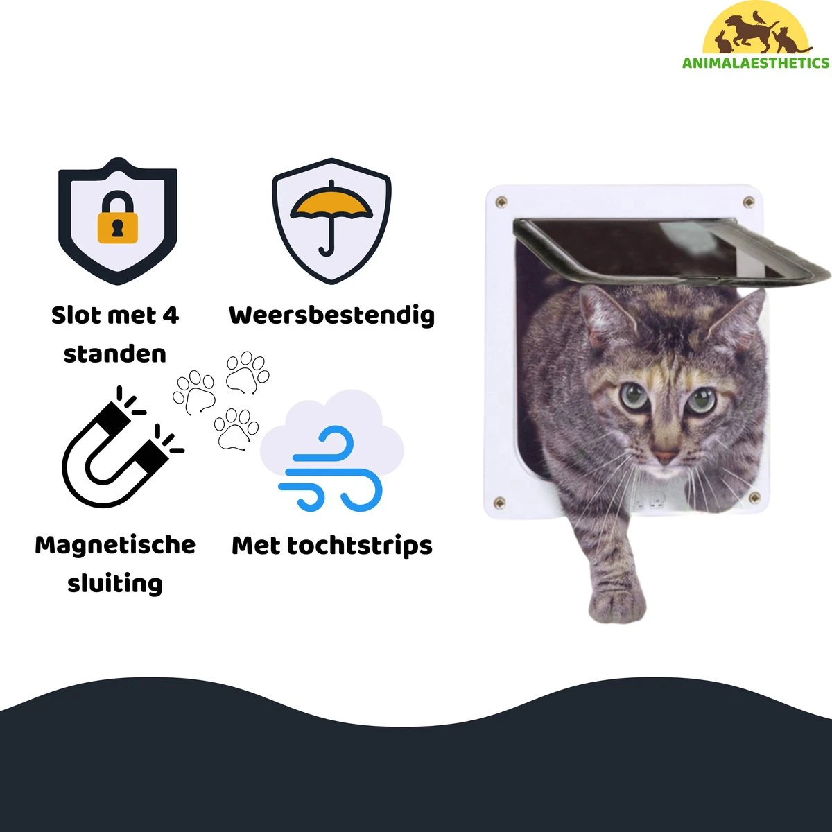AnimalAesthetics® Kattenluik - Wit- M - Voor Middelgrote & Kleine Katten - Incl. Montageset En Handleiding 4 AnimalAesthetics® Kattenluik - Wit- M - Voor Middelgrote & Kleine Katten - Incl. Montageset En Handleiding - Image 2