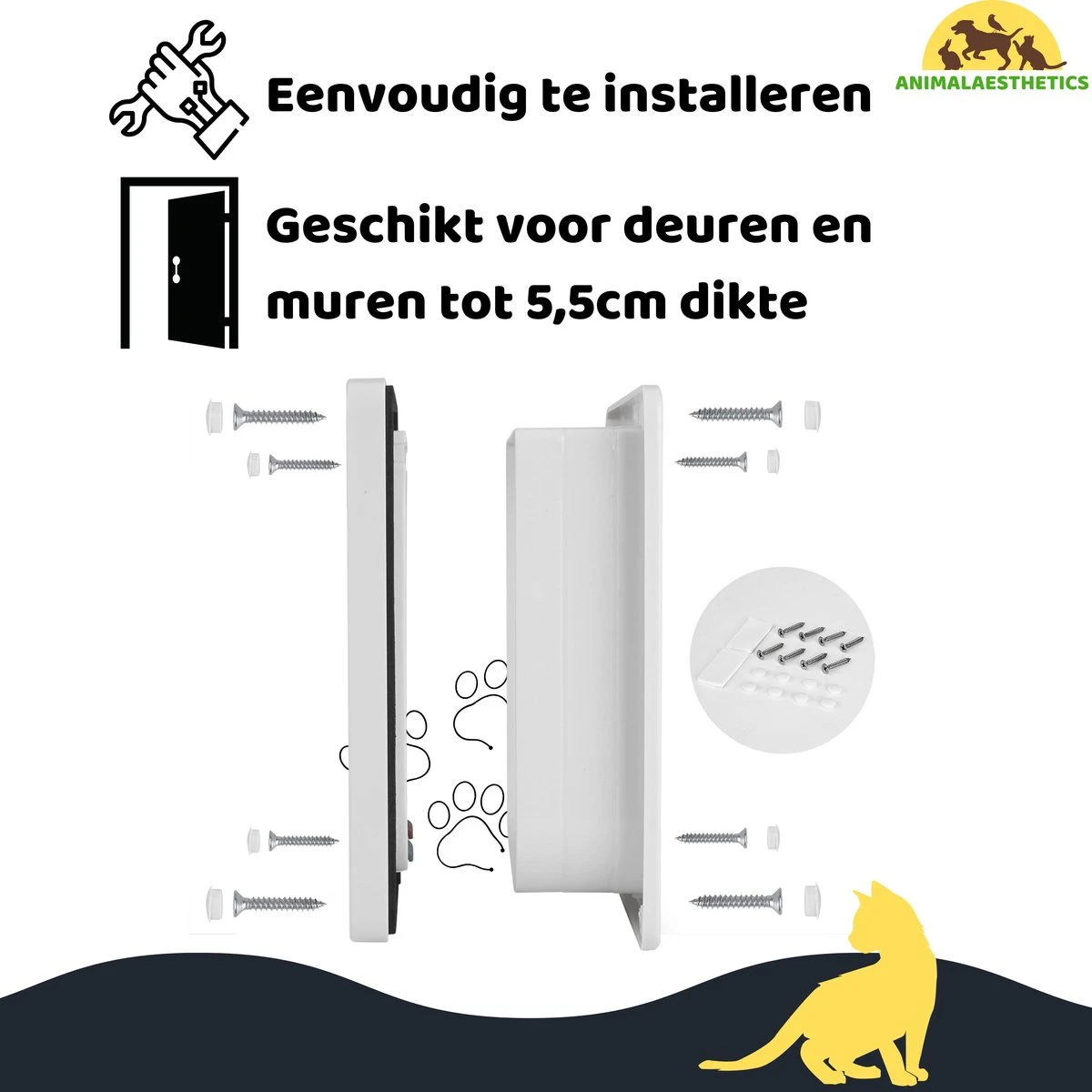 AnimalAesthetics® Kattenluik - Wit- M - Voor Middelgrote & Kleine Katten - Incl. Montageset En Handleiding 6 AnimalAesthetics® Kattenluik - Wit- M - Voor Middelgrote & Kleine Katten - Incl. Montageset En Handleiding - Image 4