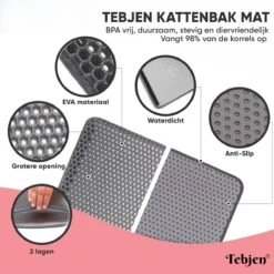 TEBJEN Kattenbakmat – Kattenbak Mat Grit Opvanger - Schoonloop Katten Mat – Dubbele Waterdichte Laag – Uitloopmat Kattenbak – Kattenbak Accessoires - Met Speelgoedmuisje En Schepje - 30cm * 30cm -Huisdierbenodigdheden Korting 1200x1200 3063