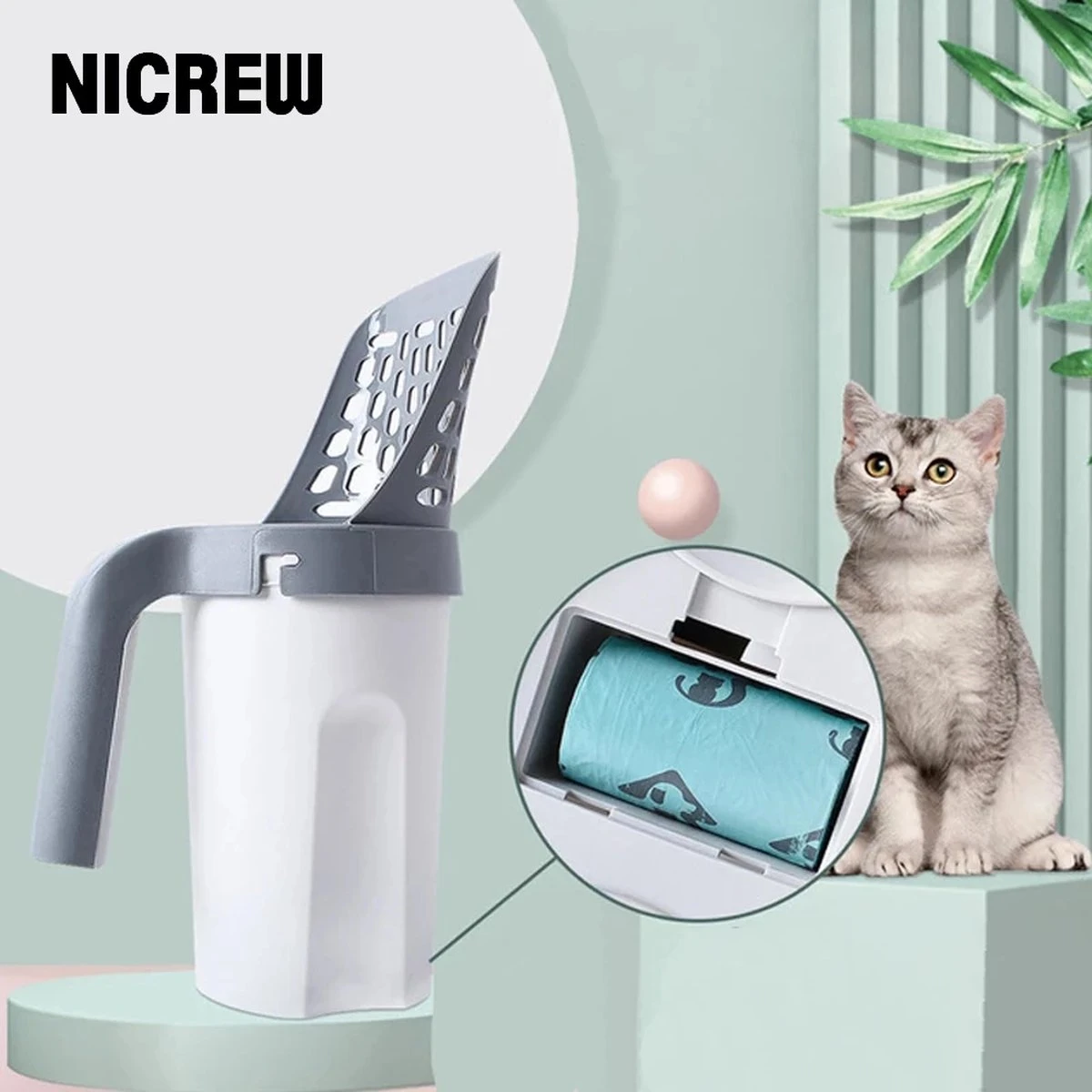 YELÉ LIVING – Kattenbakschep – Haarverwijderaar - Cat Litter Scoop – Kattenbakschep Met Container – Katten – Kattenbak – Grijs/wit – Kattenbak Schep – Grind – Kattengrind – Kattenbak Grind – Poep Zakjes – Afvalcontainer - All-in-1 Kattenbakschep 5 YELÉ LIVING – Kattenbakschep – Haarverwijderaar - Cat Litter Scoop – Kattenbakschep Met Container – Katten – Kattenbak – Grijs/wit – Kattenbak Schep – Grind – Kattengrind – Kattenbak Grind – Poep Zakjes – Afvalcontainer - All-in-1 Kattenbakschep - Image 3