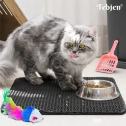 TEBJEN Kattenbakmat – Kattenbak Mat Grit Opvanger - Schoonloop Katten Mat – Dubbele Waterdichte Laag – Uitloopmat Kattenbak – Kattenbak Accessoires - Met Speelgoedmuisje En Schepje - 40x50cm -Huisdierbenodigdheden Korting 1200x1200 3096