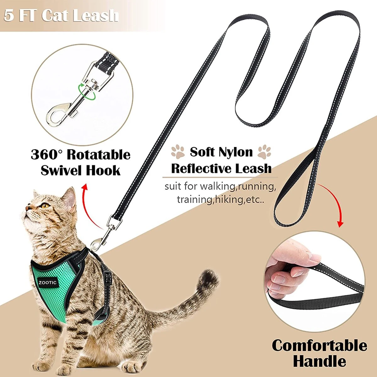 Kattentuigje Met Leiband Riem Kattenharnas Groen Maat L Kat & Kitten - Dieren Kattenriem - Cat Leash - Halsomvang 24 Tot 33cm - Borstomvang 36 Tot 41cm - Zootic® 4 Kattentuigje Met Leiband Riem Kattenharnas Groen Maat L Kat & Kitten - Dieren Kattenriem - Cat Leash - Halsomvang 24 Tot 33cm - Borstomvang 36 Tot 41cm - Zootic® - Image 2