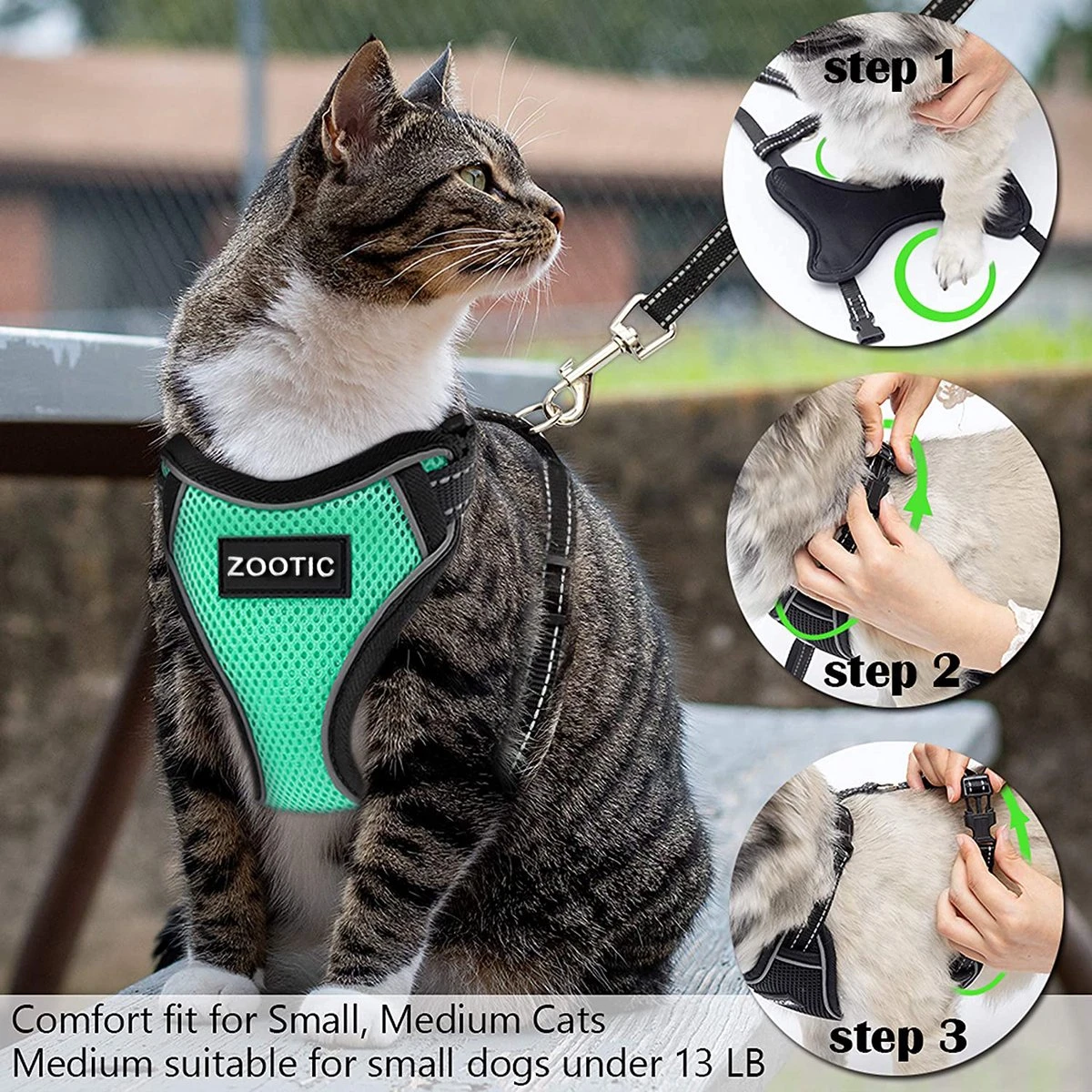 Kattentuigje Met Leiband Riem Kattenharnas Groen Maat L Kat & Kitten - Dieren Kattenriem - Cat Leash - Halsomvang 24 Tot 33cm - Borstomvang 36 Tot 41cm - Zootic® 9 Kattentuigje Met Leiband Riem Kattenharnas Groen Maat L Kat & Kitten - Dieren Kattenriem - Cat Leash - Halsomvang 24 Tot 33cm - Borstomvang 36 Tot 41cm - Zootic® - Image 7