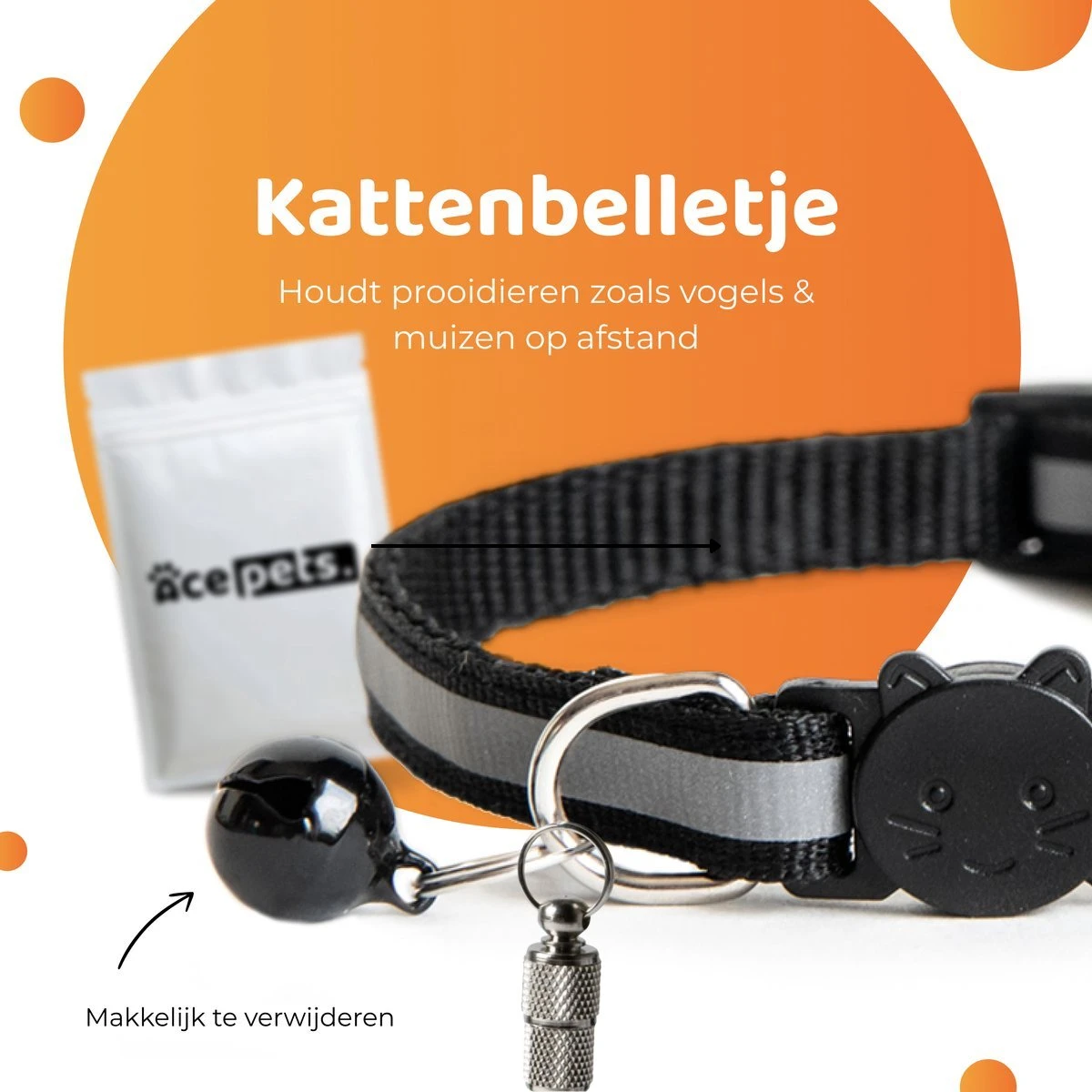 ACE Pets Reflecterende Kattenhalsband Met Veiligheidssluiting – Halsband Kat & Kitten - Met Adreskoker - Kittenhalsband & Kattenbandje Met Belletje - Geschikt Voor Apple Airtag - Zwart 5 ACE Pets Reflecterende Kattenhalsband Met Veiligheidssluiting – Halsband Kat & Kitten - Met Adreskoker - Kittenhalsband & Kattenbandje Met Belletje - Geschikt Voor Apple Airtag - Zwart - Image 3