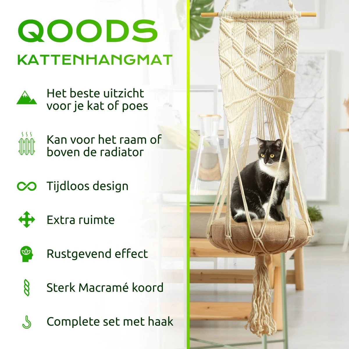 Qoods Kattenhangmat Macramé - Hangende Kattenmand Raam Of Radiator - Kattenbed - Poezenmand 4 Qoods Kattenhangmat Macramé - Hangende Kattenmand Raam Of Radiator - Kattenbed - Poezenmand - Image 2