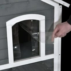 PawHut Kattenhuis Voor Buiten Kattenhut Met 2 Verdiepingen Kattenvilla, Asfaltdak, Massief Hout Grijs D30-236 -Huisdierbenodigdheden Korting 1200x1200 3239