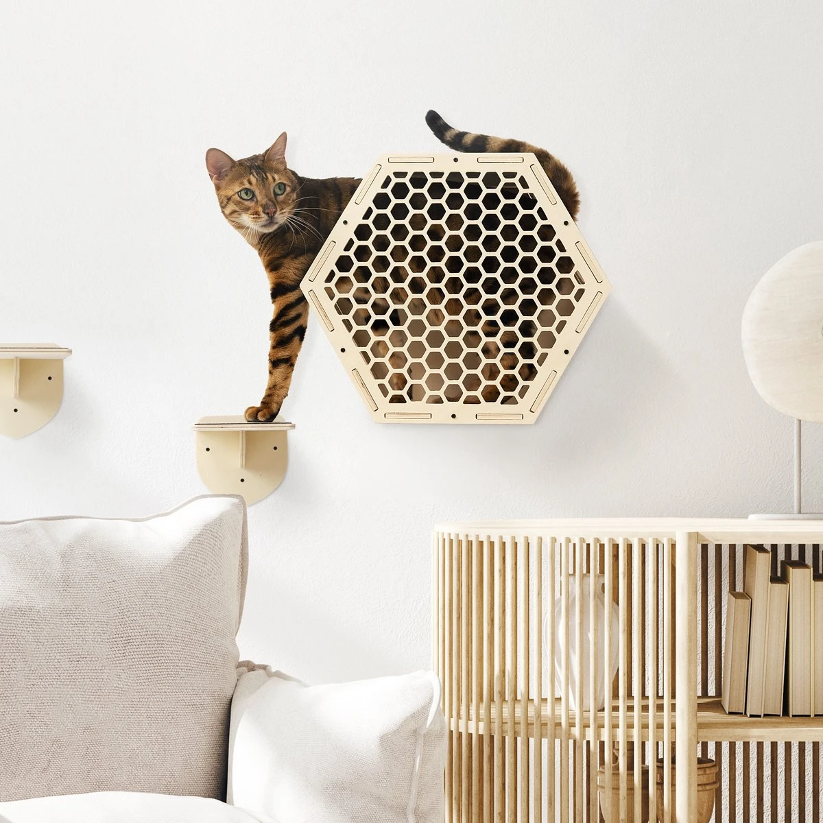 Navaris Katten Klimwand 4-delige Set - Katten Klimmuur Voor Binnenshuis - Kattenmeubel Met Wandmontage - Met Drie Plankjes Voor Meer Klimplezier 8 Navaris Katten Klimwand 4-delige Set - Katten Klimmuur Voor Binnenshuis - Kattenmeubel Met Wandmontage - Met Drie Plankjes Voor Meer Klimplezier - Image 6