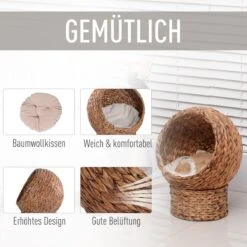 PawHut Kattenmand Rotan Kattennest Kattenbed Met Kussen Huisdierbed Bruin D30-104 -Huisdierbenodigdheden Korting 1200x1200 3327