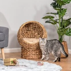 PawHut Kattenmand Rotan Kattennest Kattenbed Met Kussen Huisdierbed Bruin D30-104 -Huisdierbenodigdheden Korting 1200x1200 3329