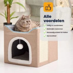 MIRO Katten Huis - Kattenhuizen - Kattenhok - Kattenmand - Dierenhuis - Opvouwbaar - Met Krabmat - Abrikoos -Huisdierbenodigdheden Korting 1200x1200 3342