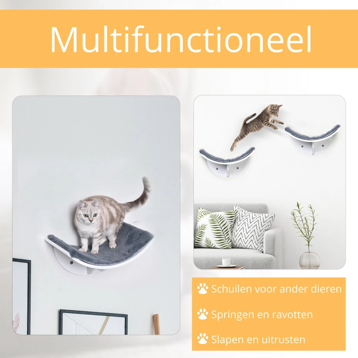 Merkloos Paws And Claws - Cat Shelf – Hangmat Kat – Kattenplank - Kattenbed - Wasbaar – Wandmontage – MDF - Wit 6 Merkloos Paws And Claws - Cat Shelf – Hangmat Kat – Kattenplank - Kattenbed - Wasbaar – Wandmontage – MDF - Wit - Image 4