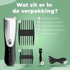 Essential Goods Professionele Hondentondeuse – Hondentrimmer - Draadloos – Opzet Kammen – Dik/Dunne Vacht - Honden/Katten - Zwart/Zilver -Huisdierbenodigdheden Korting 1200x1200 337
