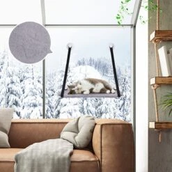 Nobleza 40AG6 - Kattenhangmat - Hangmat Kat - 60x32cm - Kattenhangmat Raam – Kattenbed - Kattenhangmand - Kattenkussen - Grijs -Huisdierbenodigdheden Korting 1200x1200 3389