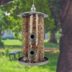WILDLIFE FRIEND I Deluxe 3-in-1 Bird Feeder | 19cm X 19cm X 36cm | Silver Metal - Tit Dumpling Holder, Seed Feeder & Peanut Feeder, Bird Feeder Voor Kleinere Wilde Vogels. -Huisdierbenodigdheden Korting 1200x1200 3504