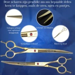 Scharenset Hond - 8-Delige Scharenset - Hondenschaar - Trimset - Trimschaar Voor Honden - Huisdier Knipset - Effileerschaar Hond - Goud -Huisdierbenodigdheden Korting 1200x1200 407