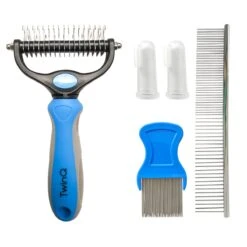 TwinQ Vachtverzorgingsset Hond/kat - Professionele 2-zijdige Ondervacht Kam - Klittenkam Voor Honden En Katten - Verwijderd Klitten En Voorkomt Haaruitval - Incl. Vlooienkam En Tandenborstel -Huisdierbenodigdheden Korting 1200x1200 489