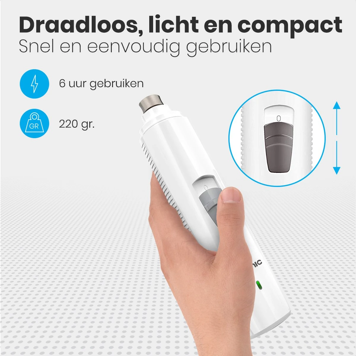 Auronic Elektrische Nagelvijl - Voor Dieren - Oplaadbaar - Draadloos - Diamant Vijlkop - Hond/Katten - Wit 6 Auronic Elektrische Nagelvijl - Voor Dieren - Oplaadbaar - Draadloos - Diamant Vijlkop - Hond/Katten - Wit - Image 4