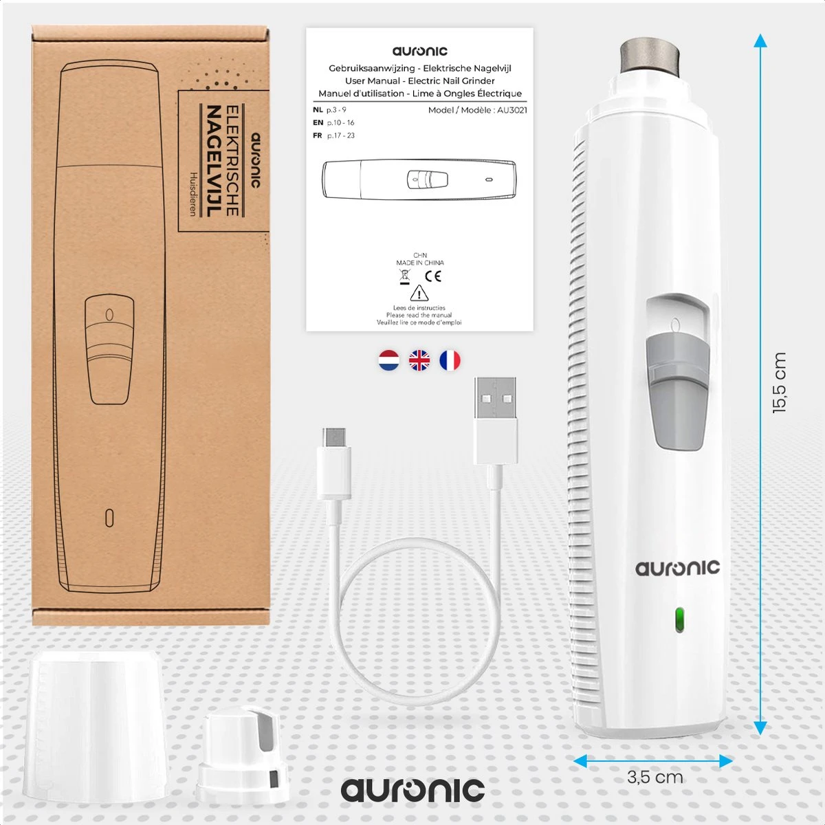 Auronic Elektrische Nagelvijl - Voor Dieren - Oplaadbaar - Draadloos - Diamant Vijlkop - Hond/Katten - Wit 8 Auronic Elektrische Nagelvijl - Voor Dieren - Oplaadbaar - Draadloos - Diamant Vijlkop - Hond/Katten - Wit - Image 6