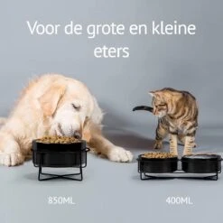 GIZMO Voerbak Kat Dubbel - Zwart/Blauw - 2 Keramische Drink- & Voerbakken Met Standaard - Drinkbak / Voerbak Kat - 13 Cm - 400ML -Huisdierbenodigdheden Korting 1200x1200 995