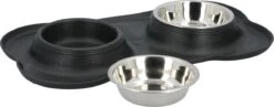 Merkloos Pet Treatment - Voerbakken Voor Huisdier Met Onderlegger - 2 X 170 Milliliter - RVS En Kunststof -Huisdierbenodigdheden Korting 1200x472 1