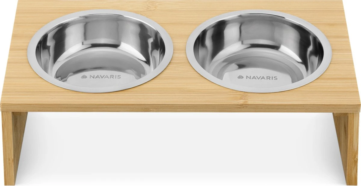 Navaris Verhoogd Dubbel Dieren Voedingsstation - 2 Kommen Voor Katten En Kleine Honden - Roestvrij Staal - Verhoogde Bamboe Standaard 5 Navaris Verhoogd Dubbel Dieren Voedingsstation - 2 Kommen Voor Katten En Kleine Honden - Roestvrij Staal - Verhoogde Bamboe Standaard - Image 3