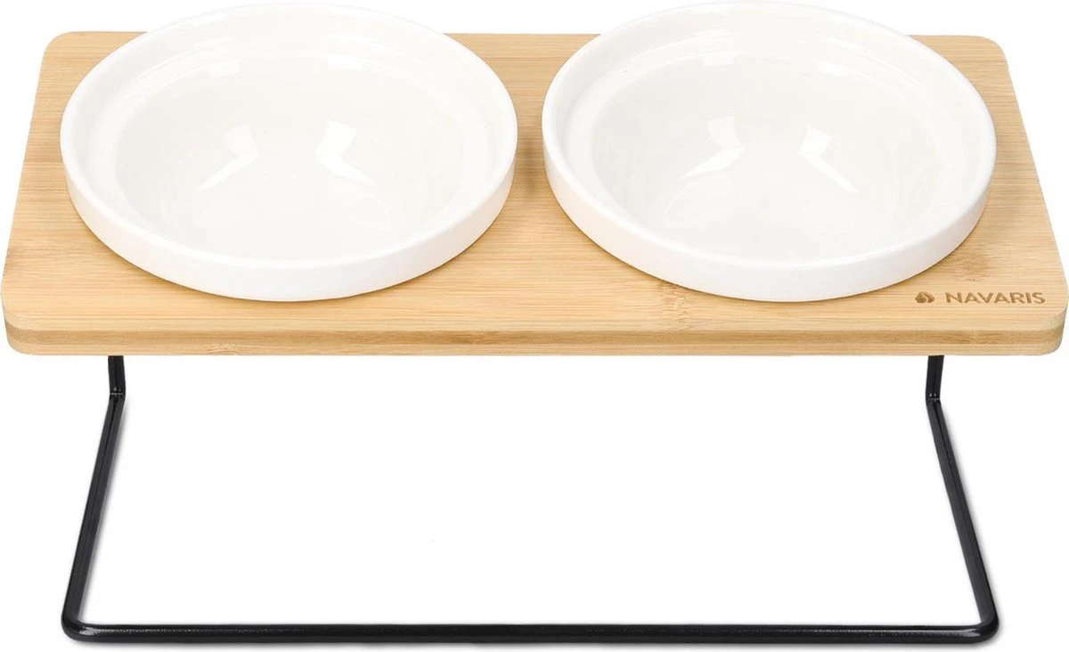 Navaris Verhoogde Voerbakset Met Standaard - 2 Keramische Voerbakken Met Houder Van Bamboe En Metaal - Voer- En Drinkbak Voor Kat En Hond - Antislip 10 Navaris Verhoogde Voerbakset Met Standaard - 2 Keramische Voerbakken Met Houder Van Bamboe En Metaal - Voer- En Drinkbak Voor Kat En Hond - Antislip - Image 8
