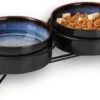 GIZMO Voerbak Kat Dubbel - Zwart/Blauw - 2 Keramische Drink- & Voerbakken Met Standaard - Drinkbak / Voerbak Kat - 13 Cm - 400ML