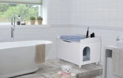 WONDERMAKE® Grote Kattenkast Houten Voor Kattenbak-box Kattentoilet, XL-kattenbak Dressoir Kastje, Designer Kattenhuis Met Kattenhol Kattenmand, Kasten Kast Voor Badkamer, 73,5 X 51,5 X 57 Cm, Wit -Huisdierbenodigdheden Korting 1200x770 7