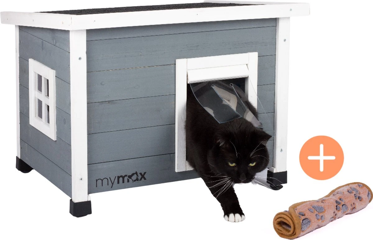 MyMax Kattenhuis - Hout - Openslaand Bitumen Dak - Kattenhuis Voor Buiten - Kattenhok - Kattenhuisje Hout - Grijs - 57*45*43CM 3 MyMax Kattenhuis - Hout - Openslaand Bitumen Dak - Kattenhuis Voor Buiten - Kattenhok - Kattenhuisje Hout - Grijs - 57*45*43CM