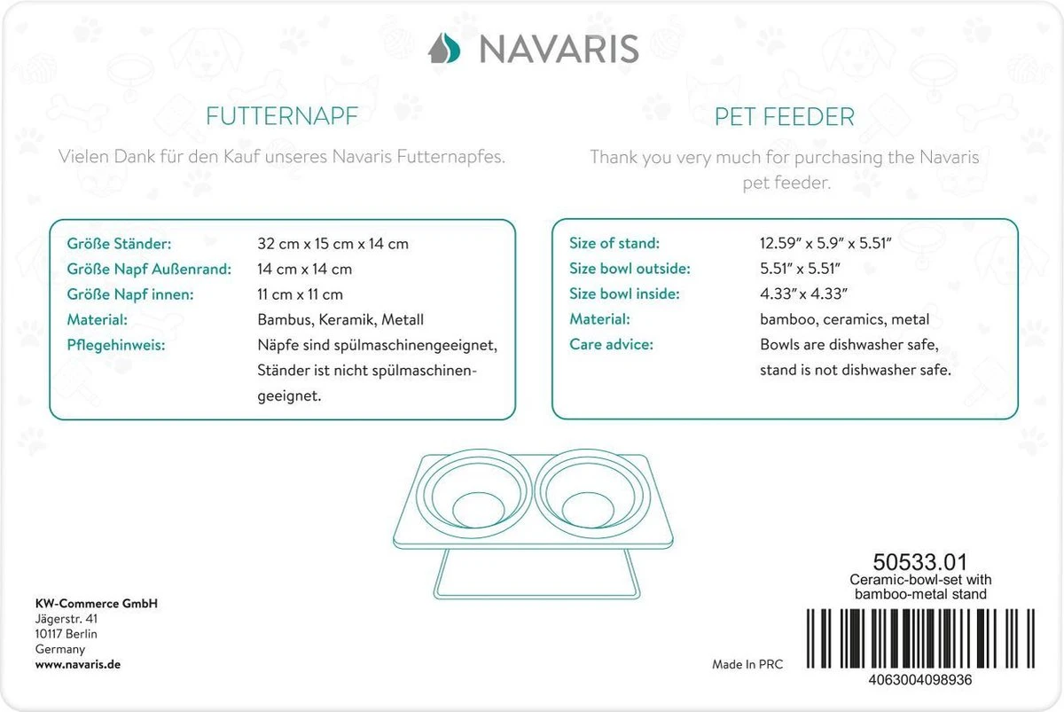 Navaris Verhoogde Voerbakset Met Standaard - 2 Keramische Voerbakken Met Houder Van Bamboe En Metaal - Voer- En Drinkbak Voor Kat En Hond - Antislip 8 Navaris Verhoogde Voerbakset Met Standaard - 2 Keramische Voerbakken Met Houder Van Bamboe En Metaal - Voer- En Drinkbak Voor Kat En Hond - Antislip - Image 6