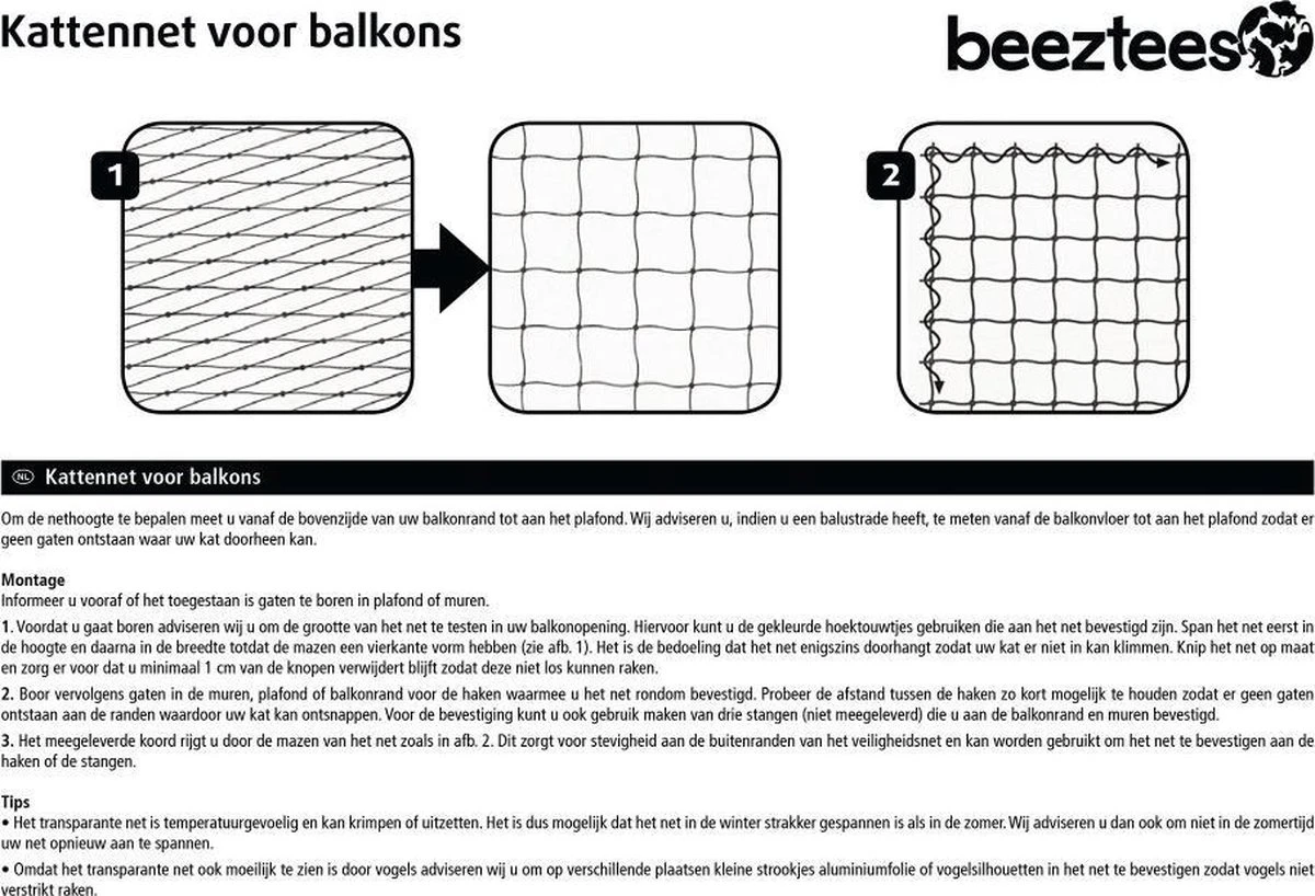 Beeztees - Kattennet - Voor Balkon - Transparant - 8x3 M 6 Beeztees - Kattennet - Voor Balkon - Transparant - 8x3 M - Image 4